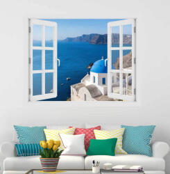 4 Decor Fereastra cu efect 3D - Satul Oia, Insula Santorini - 119x93 cm