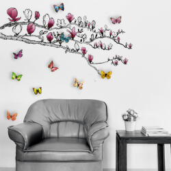 Walplus Sticker Magnolia and Colourful Butterflies