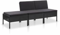 vidaXL Set mobilier cu perne, 3 piese, negru, poliratan 48957