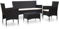 vidaXL Set mobilier cu perne, 4 piese, negru, poliratan 45889