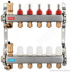 FERRO Osztó-gyűjtő 1" áramlásmérővel, termofejjel, légtelenítővel, 2 körös (SN-RZP02S)