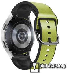  Okosóra szíj - ZÖLD - szilikon belső / PU bőrrel bevont - 115mm + 87mm hosszú - SAMSUNG Galaxy Watch5 44mm (SM-R915F) / Watch5 40mm (SM-R905F) / Watch5 Pro (SM-R925F) / Watch4 Classic 46mm (SM-R890) /