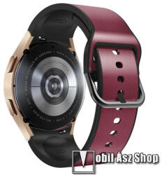  Okosóra szíj - BORDÓ - szilikon belső / PU bőrrel bevont - 115mm + 87mm hosszú - SAMSUNG Galaxy Watch5 44mm (SM-R915F) / Watch5 40mm (SM-R905F) / Watch5 Pro (SM-R925F) / Watch4 Classic 46mm (SM-R890) 