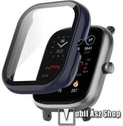Okosóra műanyag védő tok / keret - SÖTÉTKÉK - 9H edzett üveg előlap védő is! - Xiaomi Amazfit Bip U / Bip U Pro / Pop / Pop Pro