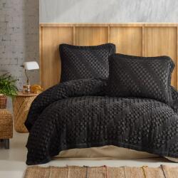 Saheser® Set cuvertura + 2 fete perna, gofrata, bumbac 100%, 220x240cm, Enza negru