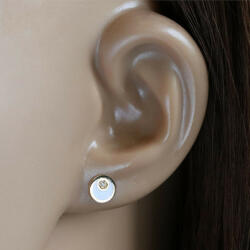 Ekszer Eshop 585 Sárgaarany gyémánt fülbevaló -kör forma , hold alakkal, csillogó briliáns