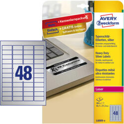 Avery Zweckform Etikett címke 45, 7x21, 2 mm, Avery Zweckform, Ezüst színű, (8 ív/doboz) (L6009-8) - cimke-nyomtato