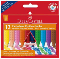 Faber-Castell Zsírkréta FABER-CASTELL Grip Jumbo háromszögletű hegyezett radírozható 12 színű (122540) - papir-bolt