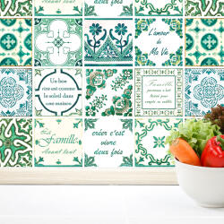 Walplus Sticker faianta - Green Vintage Mosaic Tiles , French - 24 buc - 15x15 cm