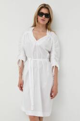 HUGO BOSS rochie din bumbac culoarea alb, mini, evazati 9BYY-SUD0FY_00X