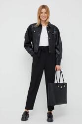 Sisley pantaloni femei, culoarea negru, drept, high waist 9BYY-SPD0OJ_99X