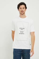 Sisley tricou din bumbac culoarea alb, cu imprimeu 9BYY-TSM147_00X