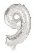 Procos Silver, Ezüst 9-es szám fólia lufi 10 cm (PNN91547)