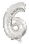 Procos Silver, Ezüst 6-os szám fólia lufi 10 cm (PNN91544)