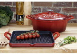 La Cuisine 7100 Piros öntöttvas grillsütő, 2 fülű, 29x26cm, fekete belső