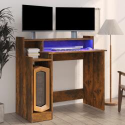 vidaXL Birou cu lumini LED, stejar fumuriu, 97x90x45 cm lemn prelucrat (820475)