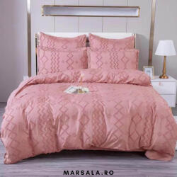 Sonia Home Lenjerie de pat din bumbac fin de lux, de tip egiptean, cu 6 piese, roz pudra , dungi si romburi (Lux6rozpudradungromb)