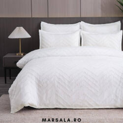 Sonia Home Lenjerie de pat din bumbac fin de lux, de tip egiptean, cu 6 piese, alb si zig zag (Lux6albzigzag) Lenjerie de pat