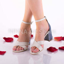 Sandale dama crem-albastre, din piele naturala toc 7cm - NAA56CREM