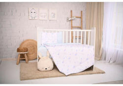 Lorelli Set lenjerie pat 3 piese, bumbac ranforce, Cosy, Moon & Stars Blue (10420015701) Lenjerii de pat bebelusi‎, patura bebelusi