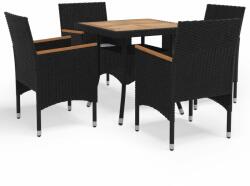vidaXL Set mobilier 5 piese, negru, poliratan și lemn acacia 3058326