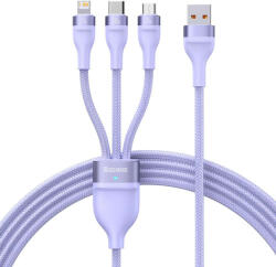 Baseus Flash II 3 az 1-ben adat- és töltőkábel USB + Type C - Lightning + Type C + Micro USB 1, 5m 3, 5A 100W lila