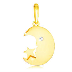 Ekszer Eshop 14K sárga arany gyémánt medál - hold, briliáns szemmel és csillaggal