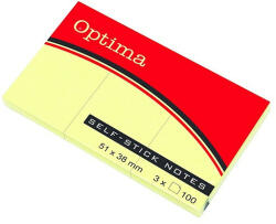 Optima Öntapadós jegyzettömb OPTIMA 38x51mm sárga 3x100 lap (122943) - papir-bolt