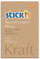 STICK N Öntapadós jegyzettömb STICK'N Kraft notes 76x51mm újrahasznosított natúr barna 100 lap (21638)