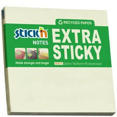 STICK N Öntapadó jegyzettömb STICK'N extra erős 76x76mm újrahasznosított pasztell sárga 90 lap (21600)