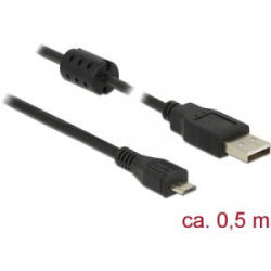 Delock USB 2.0 Csatlakozókábel [1x USB 2.0 dugó, A típus - 1x USB 2.0 dugó, mikro B típus] 0.50 m Fekete Ferritmaggal