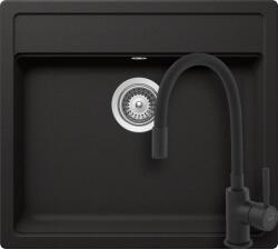 SCHOCK Schock Nemo N-100 konyhai mosogatótálca 570 x 510 mm és Ferro Zumba flexibilis csövű konyhai csaptelep Nero, teljes fekete (SETNN100FZNNEGR)