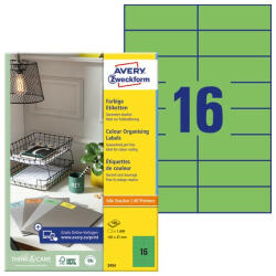 AVERY Etikett AVERY 3454 105x37mm univerzális zöld 1600 címke/doboz 100 ív/doboz (3454) - papir-bolt