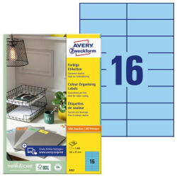 AVERY Etikett AVERY 3453 105x37mm univerzális kék 1600 címke/doboz 100 ív/doboz (3453) - papir-bolt