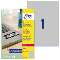 AVERY Etikett AVERY L6013-20 210x297mm laser ezüst 20 címke/doboz 20 ív/doboz (L6013-20) - papir-bolt