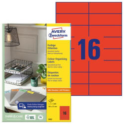 AVERY Etikett AVERY 3452 105x37mm univerzális piros 1600 címke/doboz 100 ív/doboz (3452) - papir-bolt