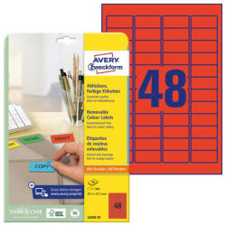 AVERY Etikett AVERY L6038-20 45, 7x21, 2mm univerzális visszaszedhető piros 960 címke/doboz 20 ív/doboz (L6038-20) - papir-bolt