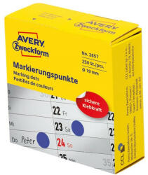 AVERY Etikett AVERY 3857 öntapadó jelölőpont adagoló dobozban kék 19mm 250 jelölőpont/doboz (3857) - papir-bolt