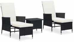 vidaXL Set mobilier cu perne, 3 piese, negru, poliratan 3059371