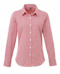 Premier Női blúz Premier PR320 Women'S Long Sleeve Gingham Microcheck Shirt -2XL, Red/White