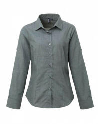 Premier Női blúz Premier PR317 Women'S Cross-Dye Roll Sleeve poplin Bar Shirt -XL, Grey Denim