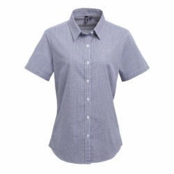 Premier Női blúz Premier PR321 Women'S Short Sleeve Gingham Microcheck Shirt -2XL, Navy/White