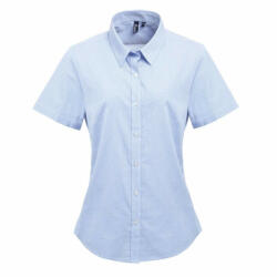 Premier Női blúz Premier PR321 Women'S Short Sleeve Gingham Microcheck Shirt -2XL, Light Blue/White