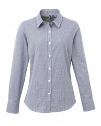 Premier Női blúz Premier PR320 Women'S Long Sleeve Gingham Microcheck Shirt -2XL, Navy/White