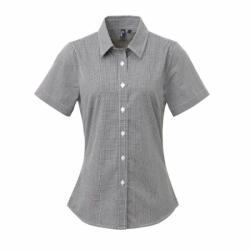 Premier Női blúz Premier PR321 Women'S Short Sleeve Gingham Microcheck Shirt -XL, Black/White