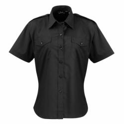 Premier Női blúz Premier PR312 Women'S Short Sleeve pilot Shirt -2XL, Black