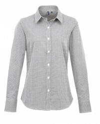 Premier Női blúz Premier PR320 Women'S Long Sleeve Gingham Microcheck Shirt -L, Black/White