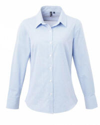 Premier Női blúz Premier PR320 Women'S Long Sleeve Gingham Microcheck Shirt -L, Light Blue/White