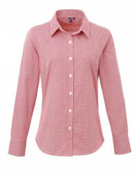 Premier Női blúz Premier PR320 Women'S Long Sleeve Gingham Microcheck Shirt -XS, Red/White