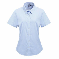 Premier Női blúz Premier PR321 Women'S Short Sleeve Gingham Microcheck Shirt -L, Light Blue/White